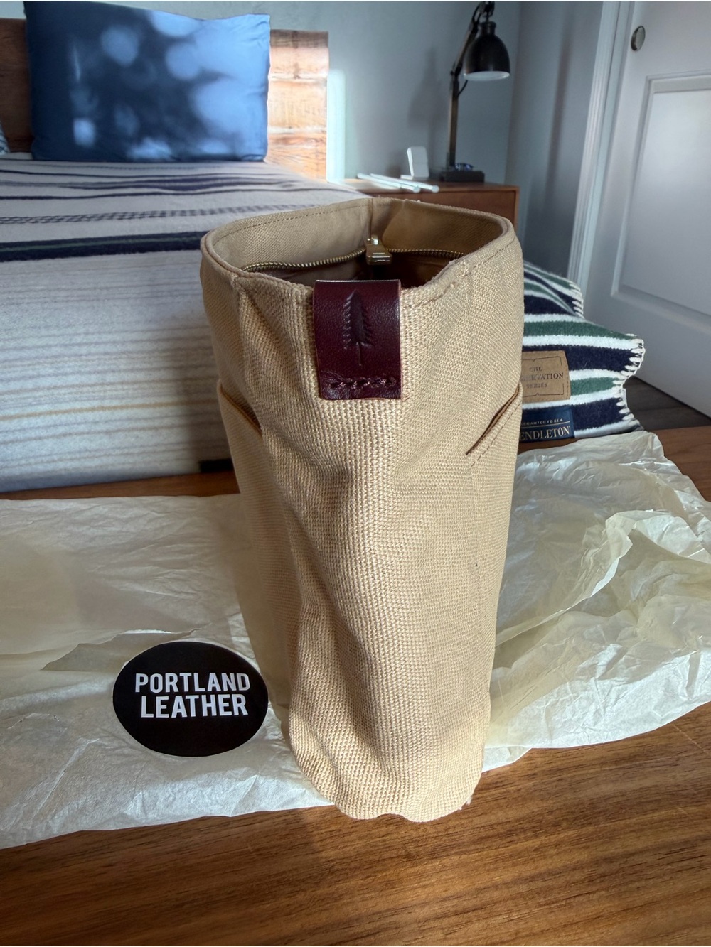 Portland Leather: Canvas Purse Organizer Small w/ Zipper - Sesame BNNU - Picture 4 of 6